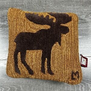 Chandler 4 Corners Moose Wool Pillow Laura Megroz Brown New Hand Hooked Rustic